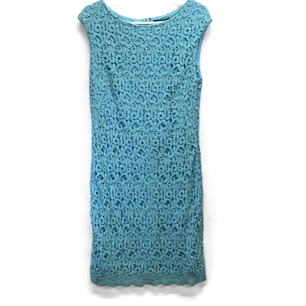 Lauren Ralph Lauren Turquoise Womens Cotton‎ Floral Lace Overlay Sheath Dress 12